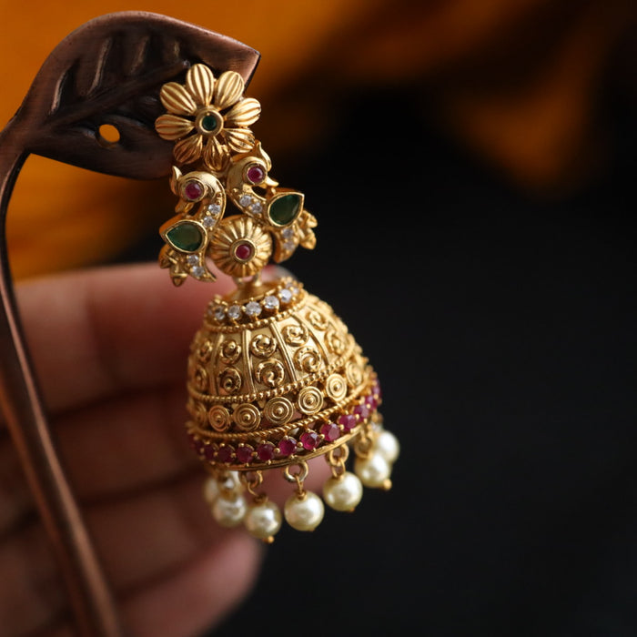 Antique stone and pearl jumka earrings 124668