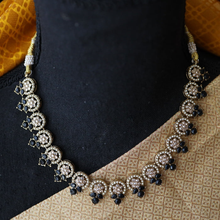 Trendy black stone short necklace with earrings and tikka 1422223