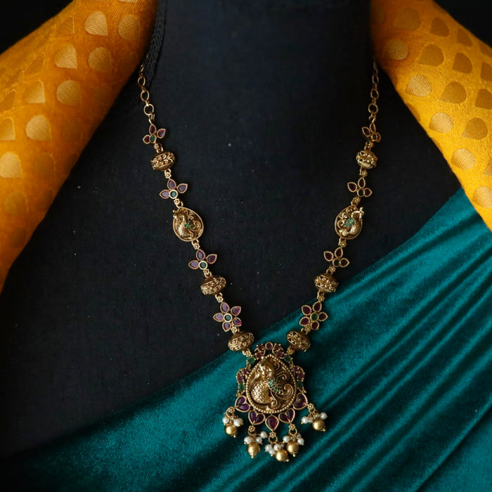 Antique temple design short necklace and earrings 466376
