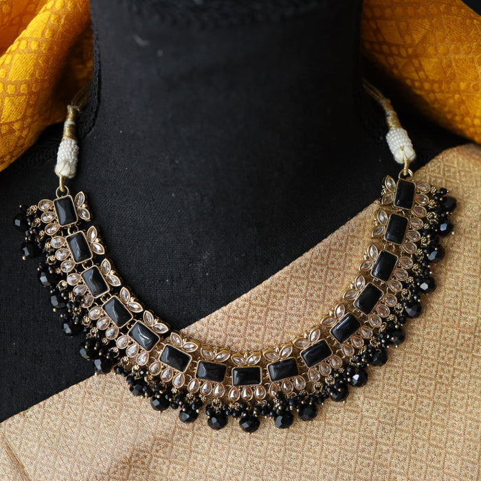 Trendy black bead short necklace with earrings and tikka 1481122