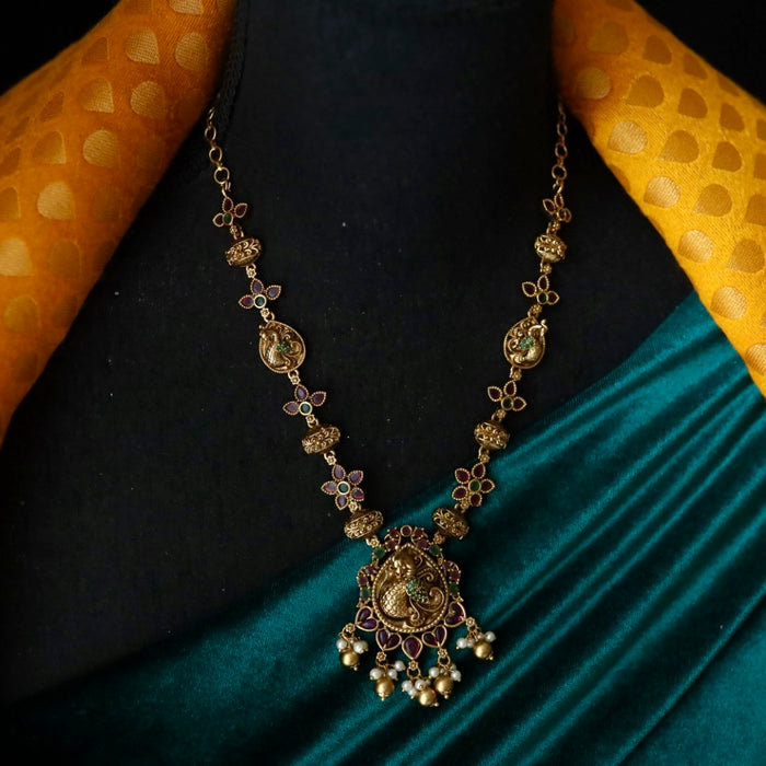 Antique temple design short necklace and earrings 466376