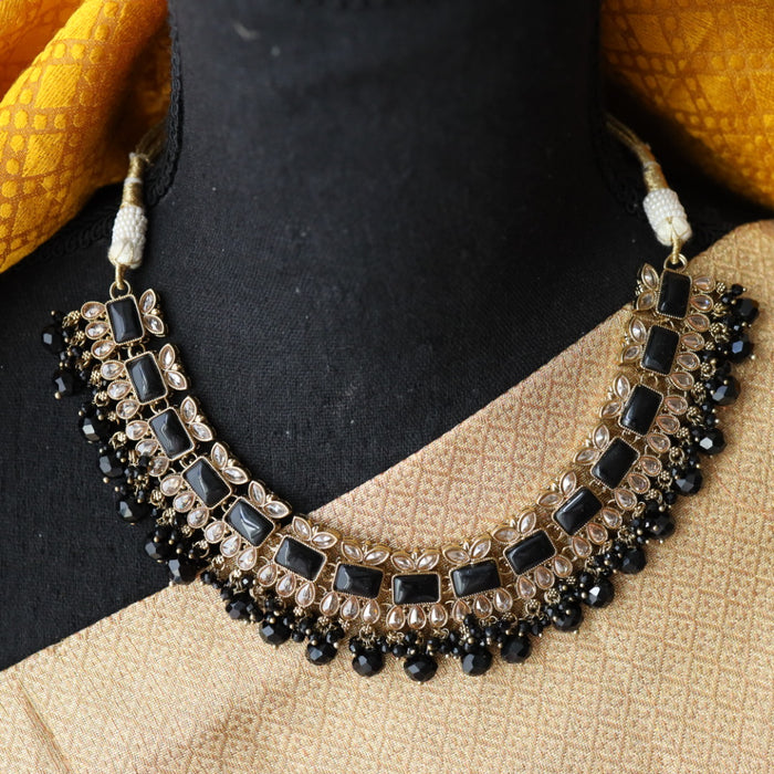 Trendy black bead short necklace with earrings and tikka 1481122