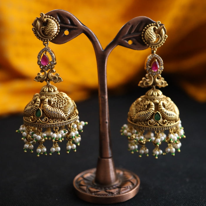 Antique temple design  and pearl jumka earrings 124675