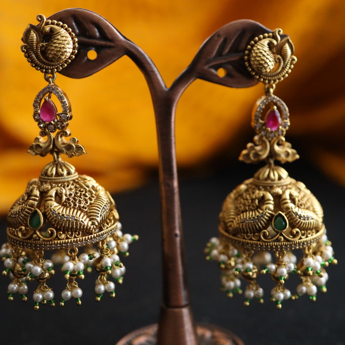 Antique temple design  and pearl jumka earrings 124675