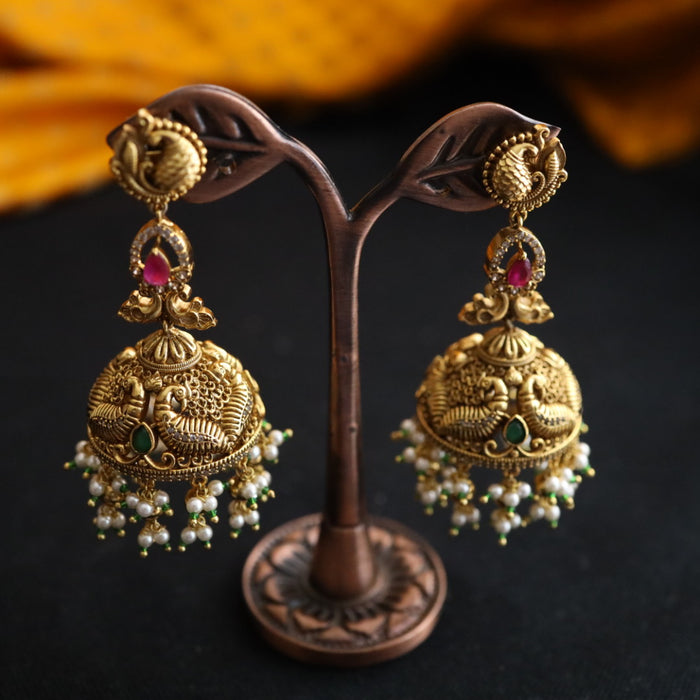 Antique temple design  and pearl jumka earrings 124675