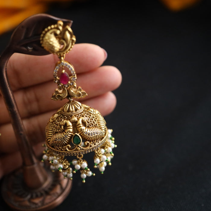 Antique temple design  and pearl jumka earrings 124675