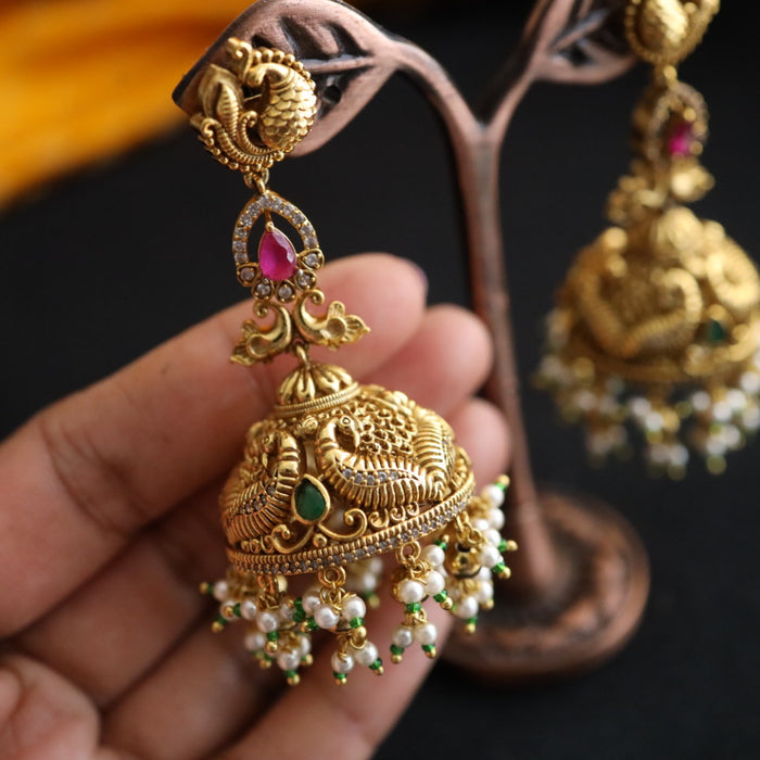 Antique temple design  and pearl jumka earrings 124675