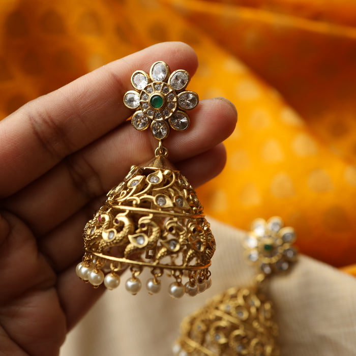 Antique green stone jumka earring AJ845