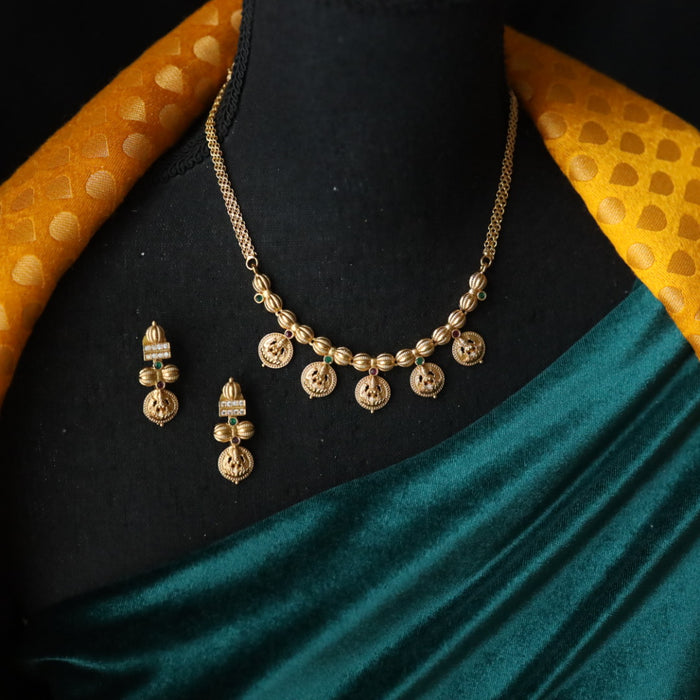 Antique gold coin/ kasumala short necklace and earrings 81466379