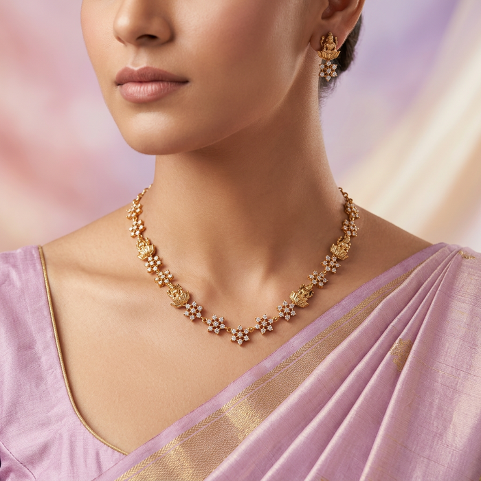 Antique white stone short necklace and earrings TT02012