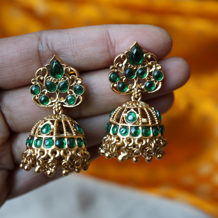 Antique green stone jumka earrings AJ6477