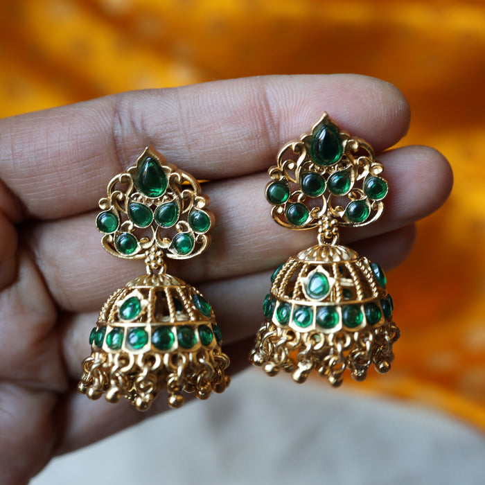 Antique green stone jumka earrings AJ6477