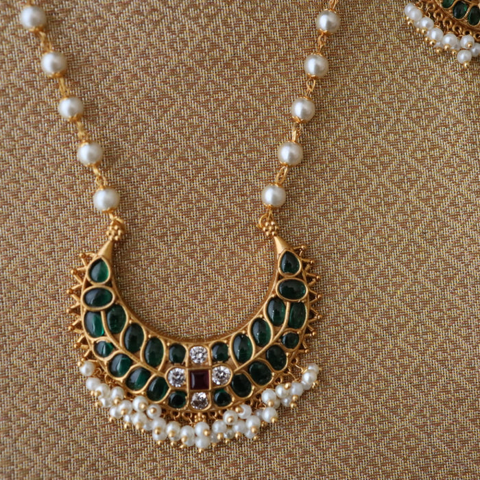 PADMINI pearl green stone long necklace with earrings 1770877