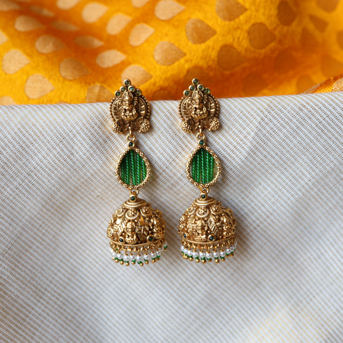 Antique green temple design jumka earrings AJ497