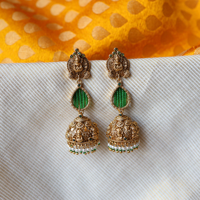 Antique green temple design jumka earrings AJ497