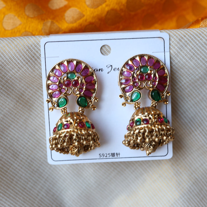 Antique ruby temple design jumka earrings AJ499