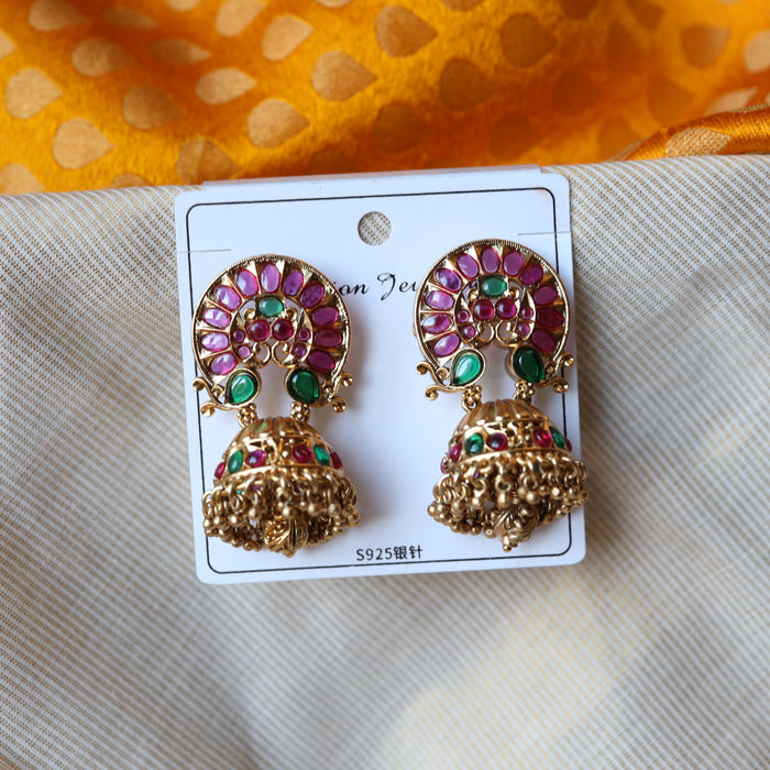 Antique ruby temple design jumka earrings AJ499