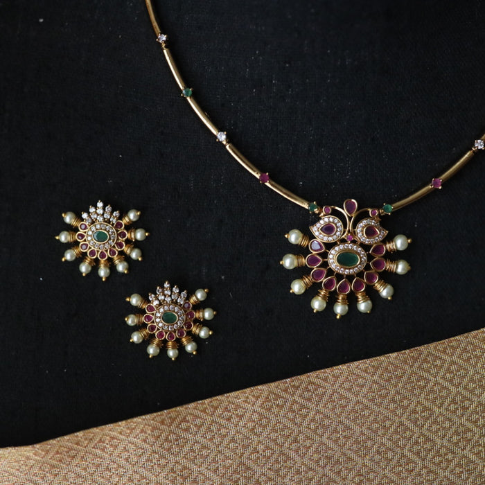 Antique gold short necklace and earrings 81638