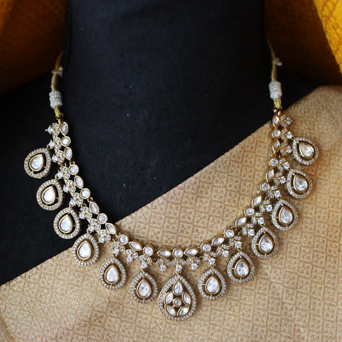 Trendy white short necklace with earrings and tikka 14854111