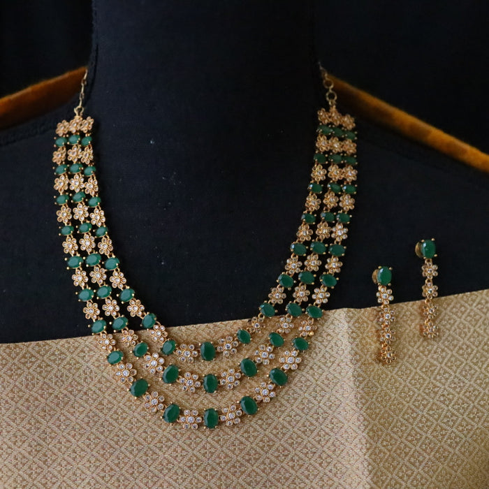 Antique  green stone short necklace with  earrings 157261