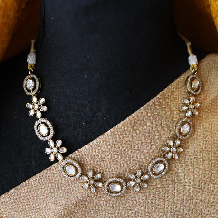 Trendy white stone short necklace with earrings and tikka 14851111