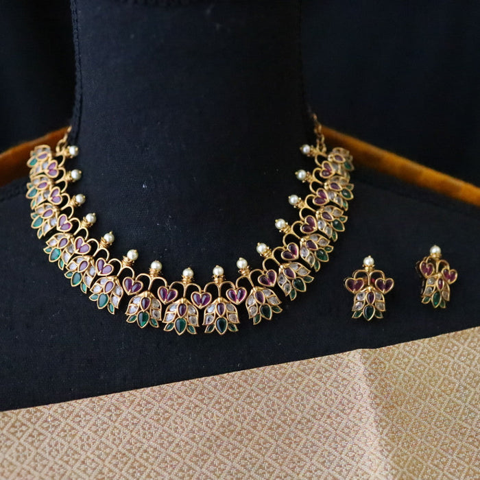 Antique ruby pearl short necklace with jumka earrings 157260