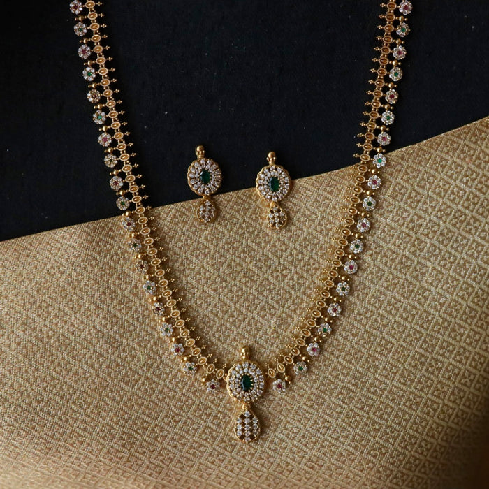 Antique gold simple short necklace and earrings 81644