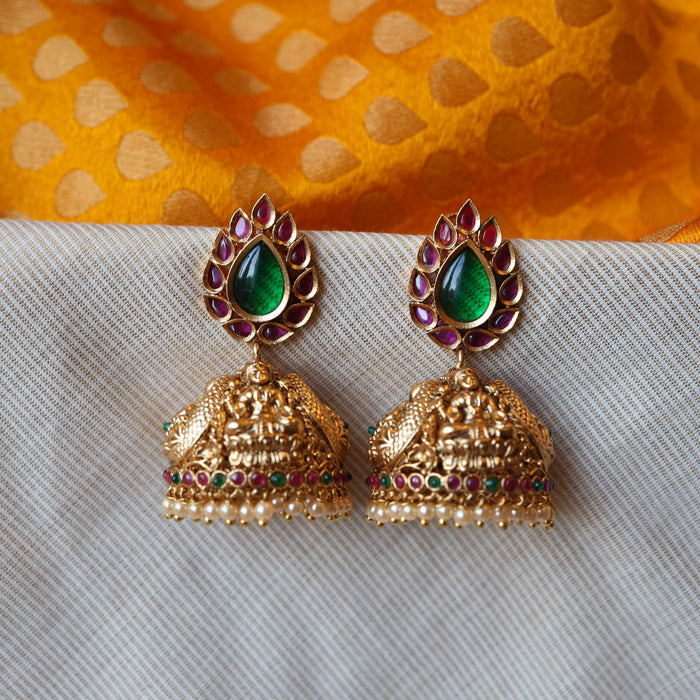 Antique green stone jumka earrings AJ364