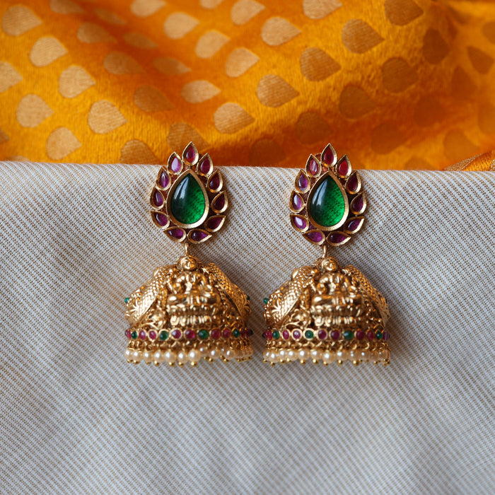Antique green stone jumka earrings AJ364