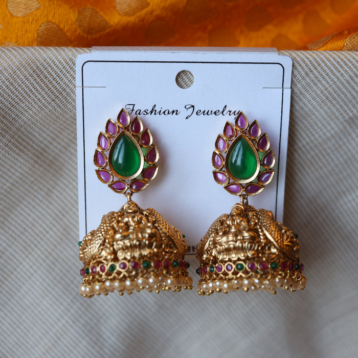 Antique green stone jumka earrings AJ364