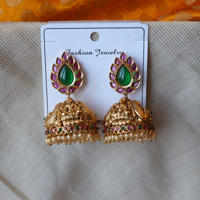 Antique green stone jumka earrings AJ364