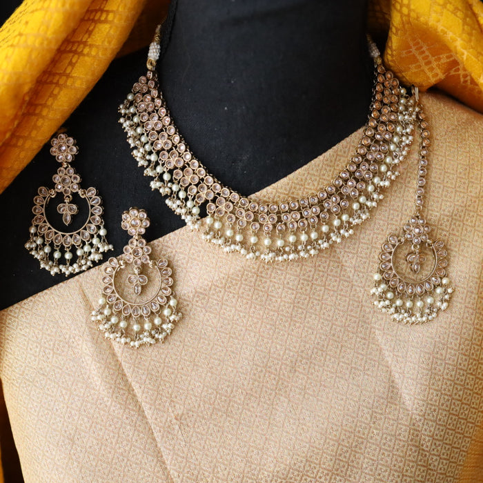 Trendy pearl short necklace with earrings and tikka 14854222