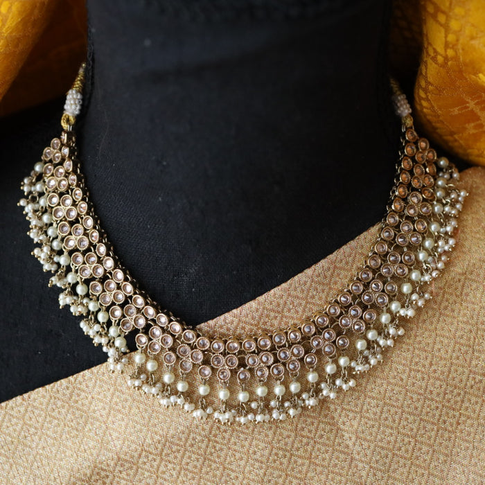 Trendy pearl short necklace with earrings and tikka 14854222