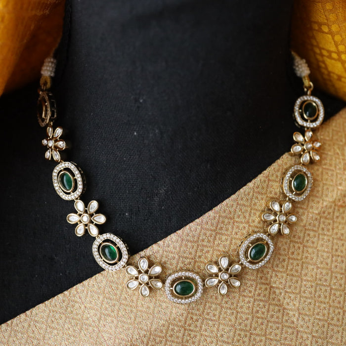 Trendy green stone short necklace with earrings and tikka 1482222