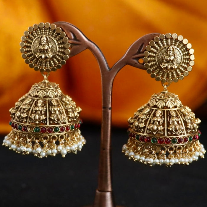 Antique gold temple jumka earrings 466671