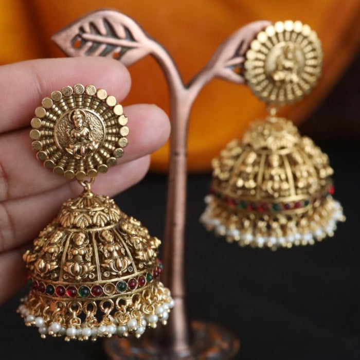 Antique gold temple jumka earrings 466671