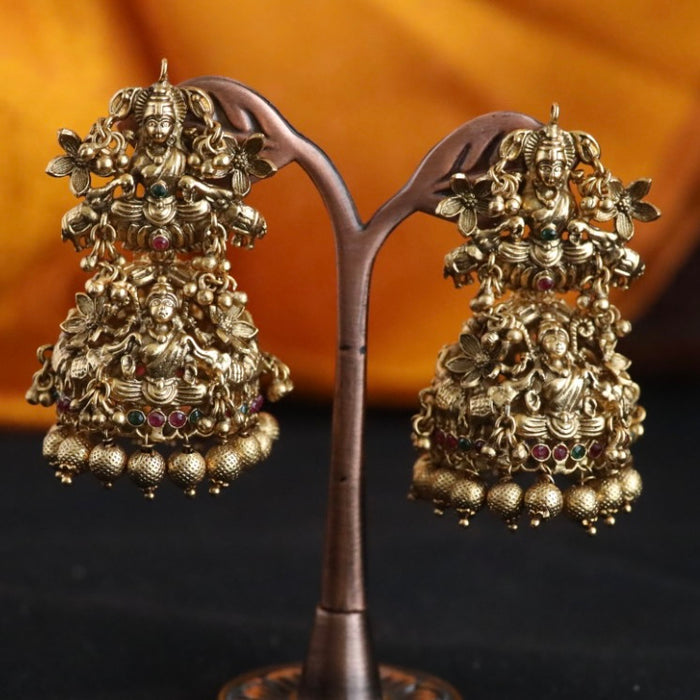 Antique gold temple jumka earrings 466670