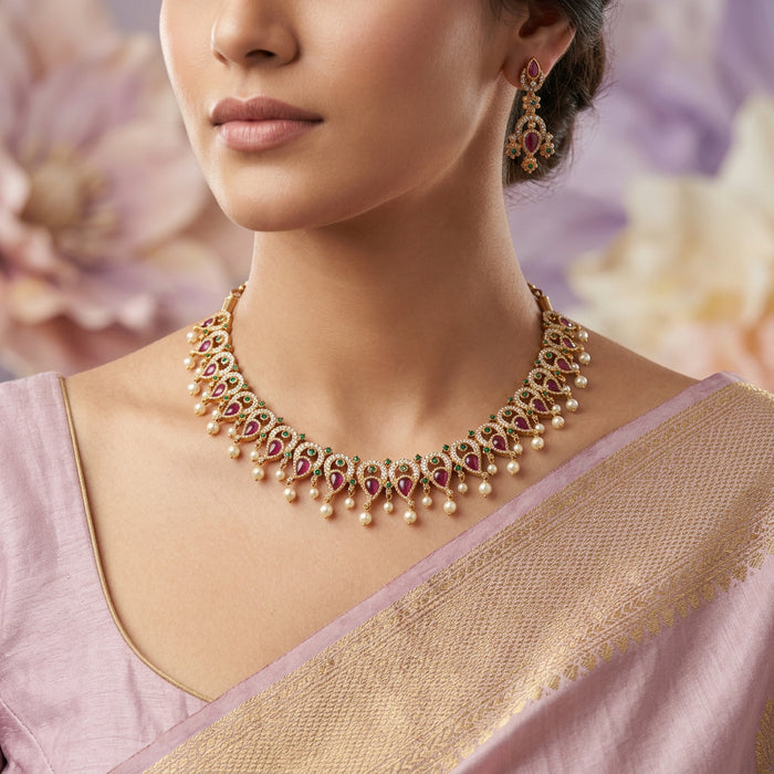 Antique pearl short necklace with earrings SS10-151
