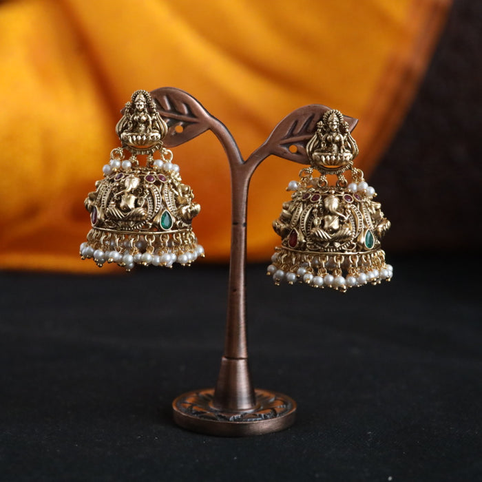 Antique gold temple jumka earrings 466669