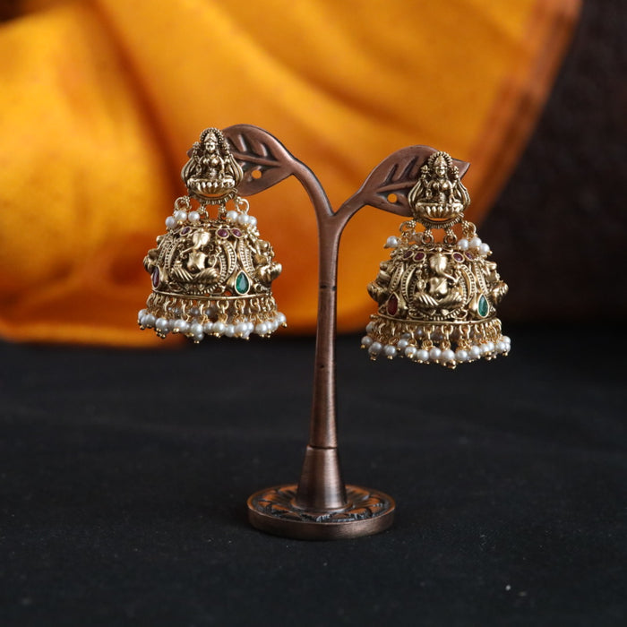 Antique gold temple jumka earrings 466669