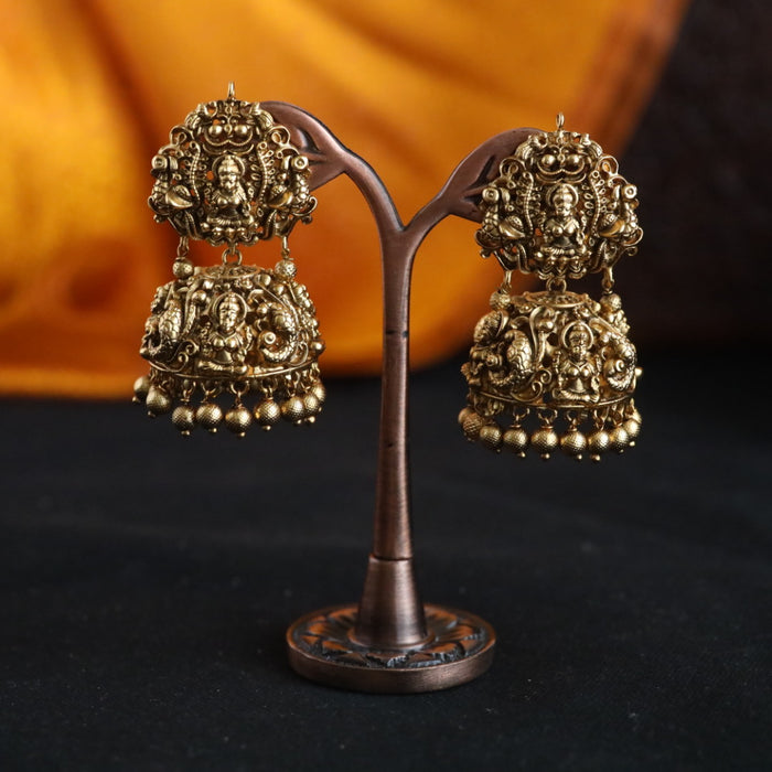 Antique gold temple jumka earrings 466668