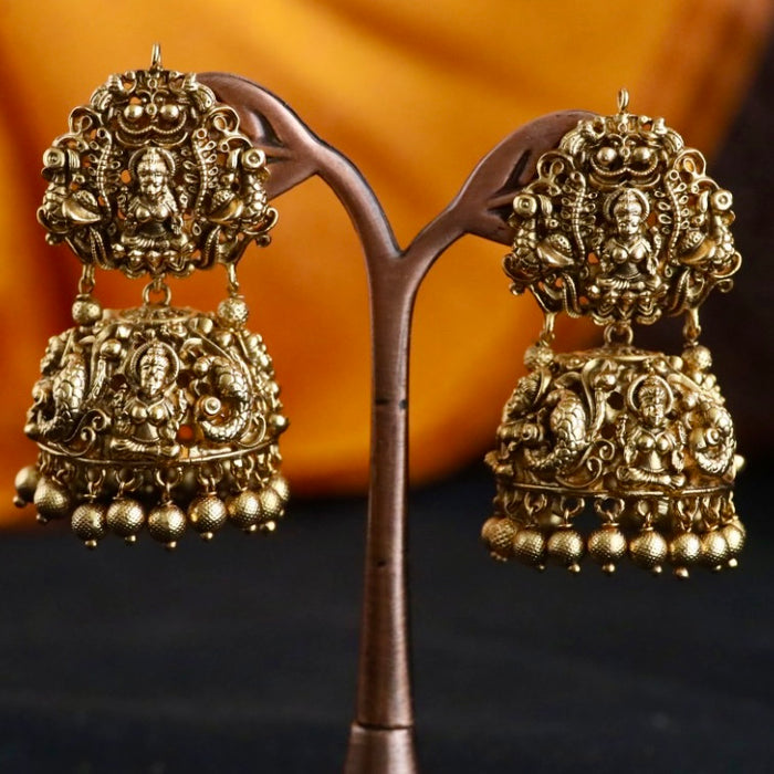 Antique gold temple jumka earrings 466668