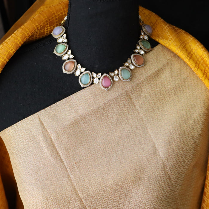 Trendy multi colour stone short necklace with earrings 482111