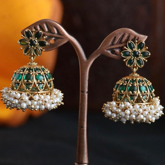 Antique green stone jumka earrings 46667743