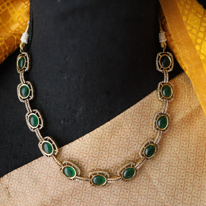 Trendy green stone short necklace with earrings 482118