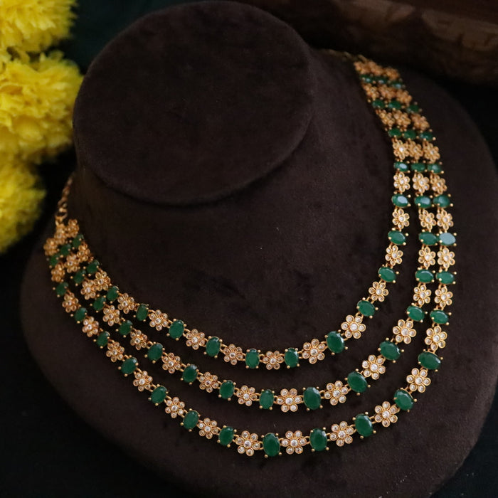 Antique  green stone short necklace with  earrings 157261