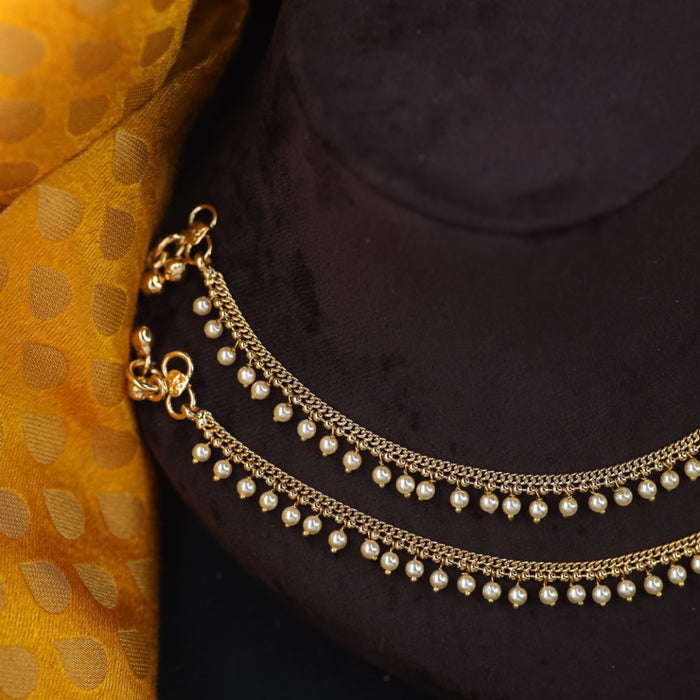 Antique gold and pearl simple traditional anklet 875541