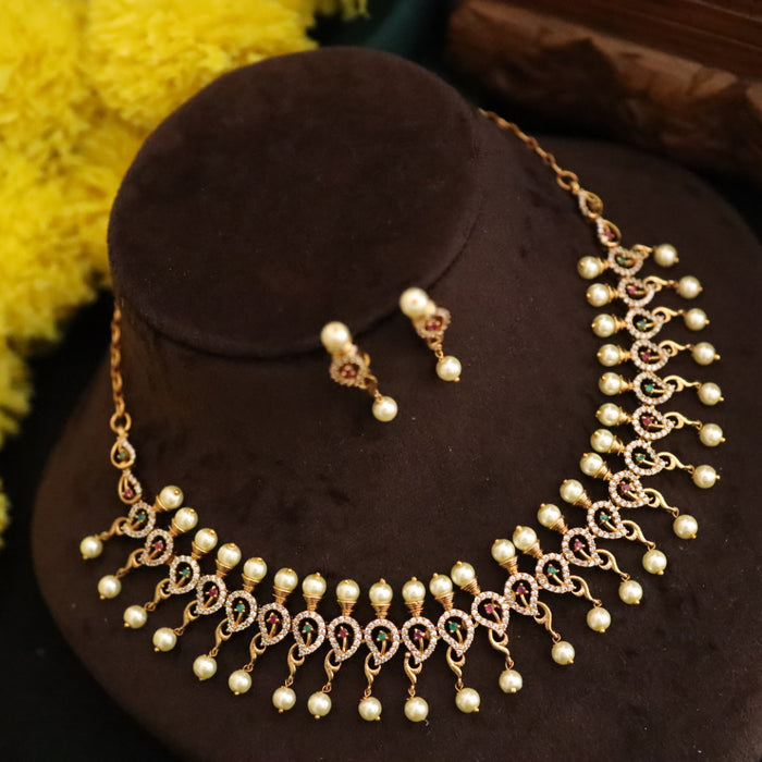 Antique simple short necklace with earrings 75556