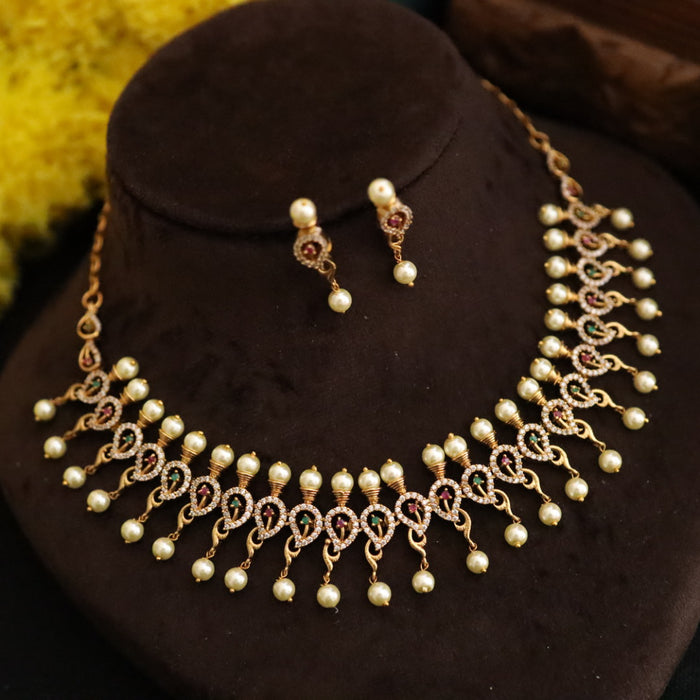 Antique simple short necklace with earrings 75556