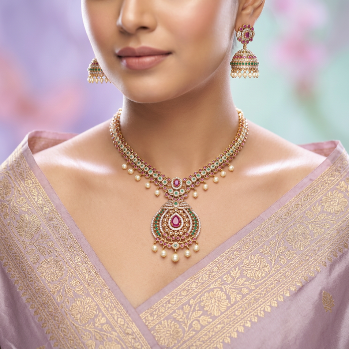 Antique short necklace and earrings 81646